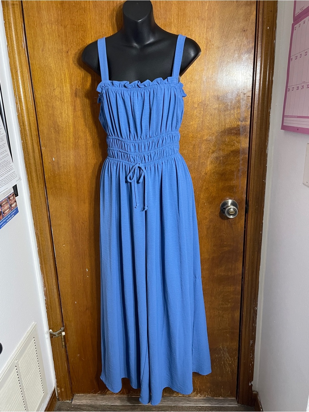 Pie in the Sky Smocked Wide-Leg Jumpsuit Ruffle Strap Blue - Size XL